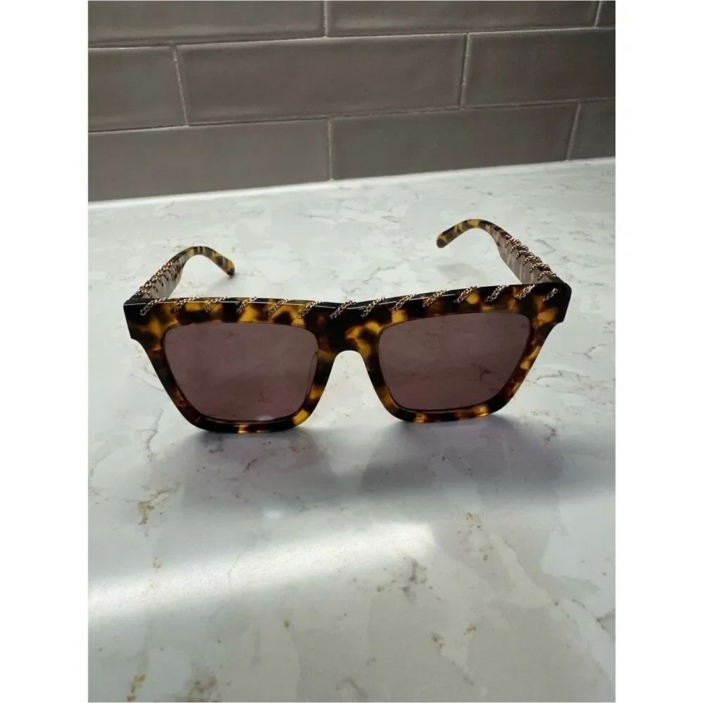 Stella McCartneyโTortoiseshell Square Sunglasses with Chain Detail